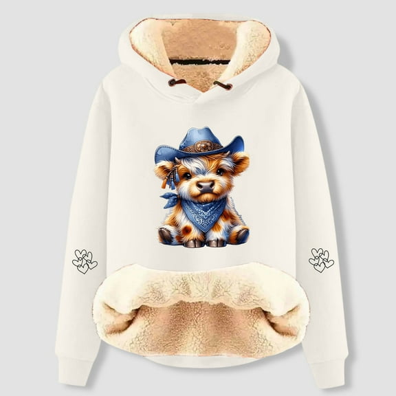 Christmas Hoodie For Women Highland Cow Print Casual Loose Fit Cozy Sweatshirt Warm Soft Xmas Blouses Long Sleeve Pullover Tops Fall Winter Loungewear Outfits Clothes