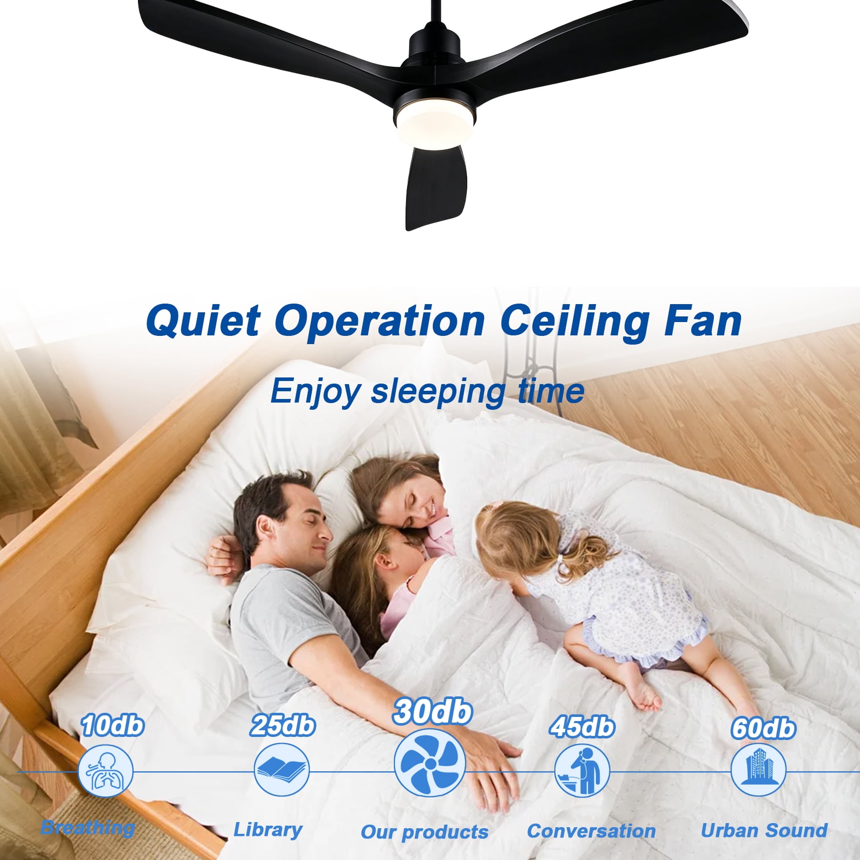 Mintazer 52 in Ceiling Fan with Lights and Remote, Modern Ceiling Fan with 6 Speed & 3 Blade for Farmhouse Bedroom Living Room Gazebo Patio, Black