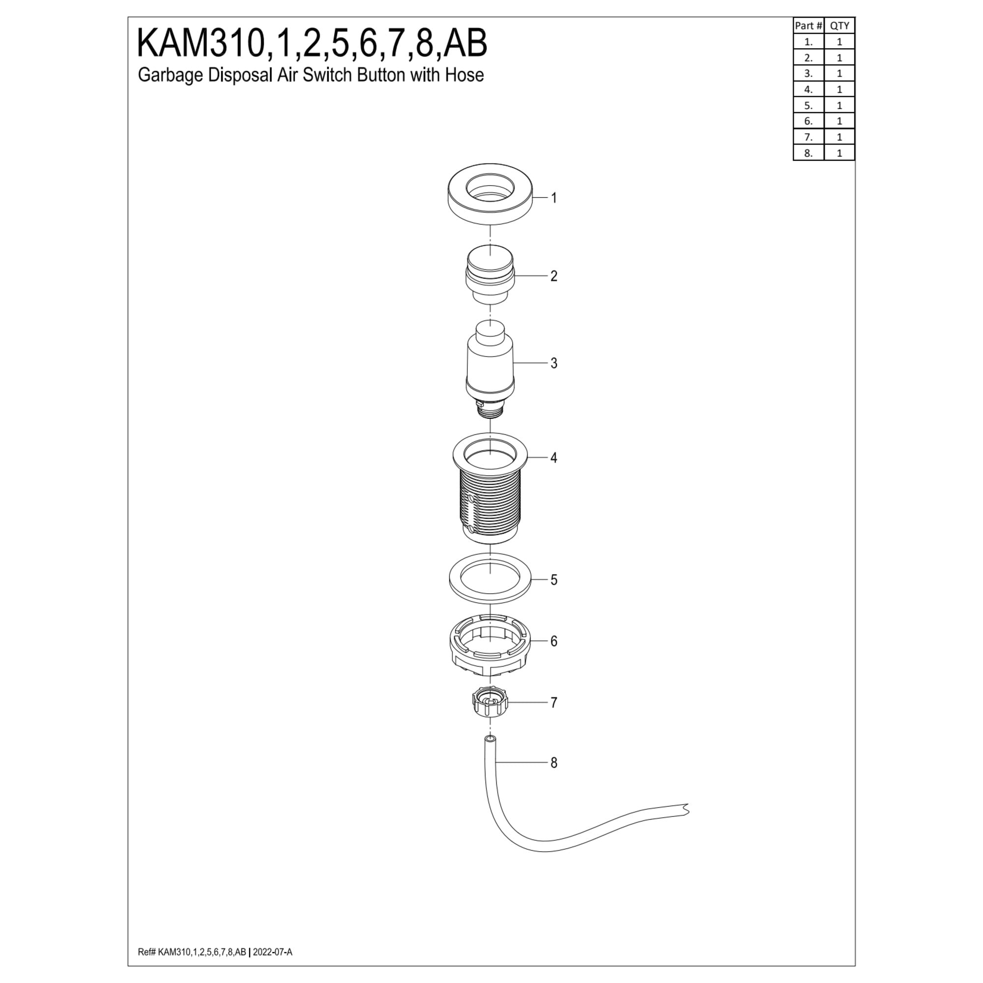 Kingston Brass KAM318 Trimscape Garbage Disposal Air Switch Button in Brushed Nickel