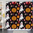 thumbnail image 1 of Whimsical Halloween Shower Curtain - Black with Ghosts -Lanterns, 1 of 4