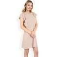 thumbnail image 3 of Women's Ruffle Sleeve Textured Knit Mini Shift Dress- Khaki,X Large, 3 of 7