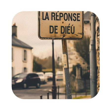 

Salouo Rustic French Signpost Print Round Coaster Drink Coasters Leather Bar Beer Beverage Coasters for Drinks Set of 4 for Tabletop Protection Coffee Table Decor
