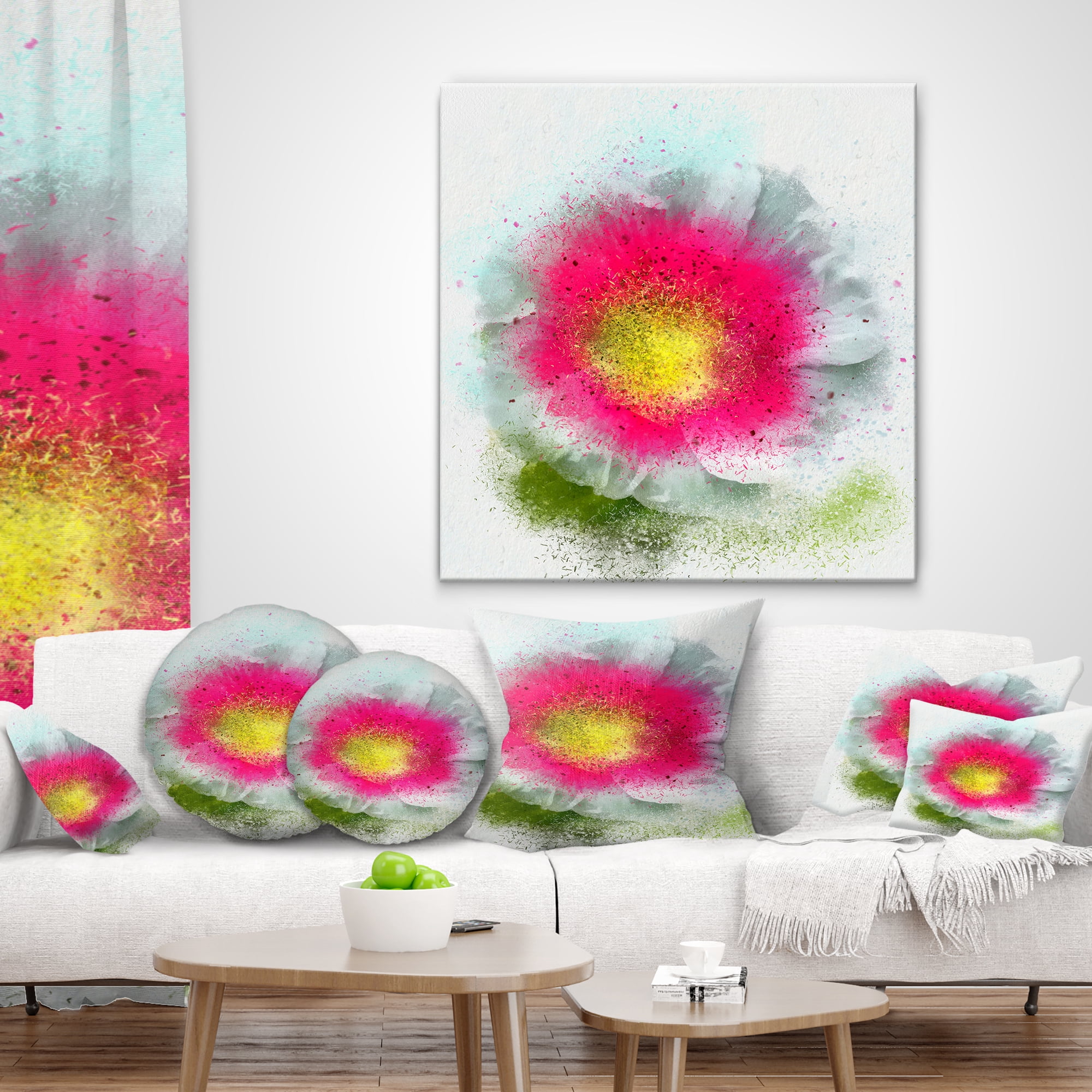 Designart Large Red Poppy Flower on White - Floral Throw Pillow - 16x16