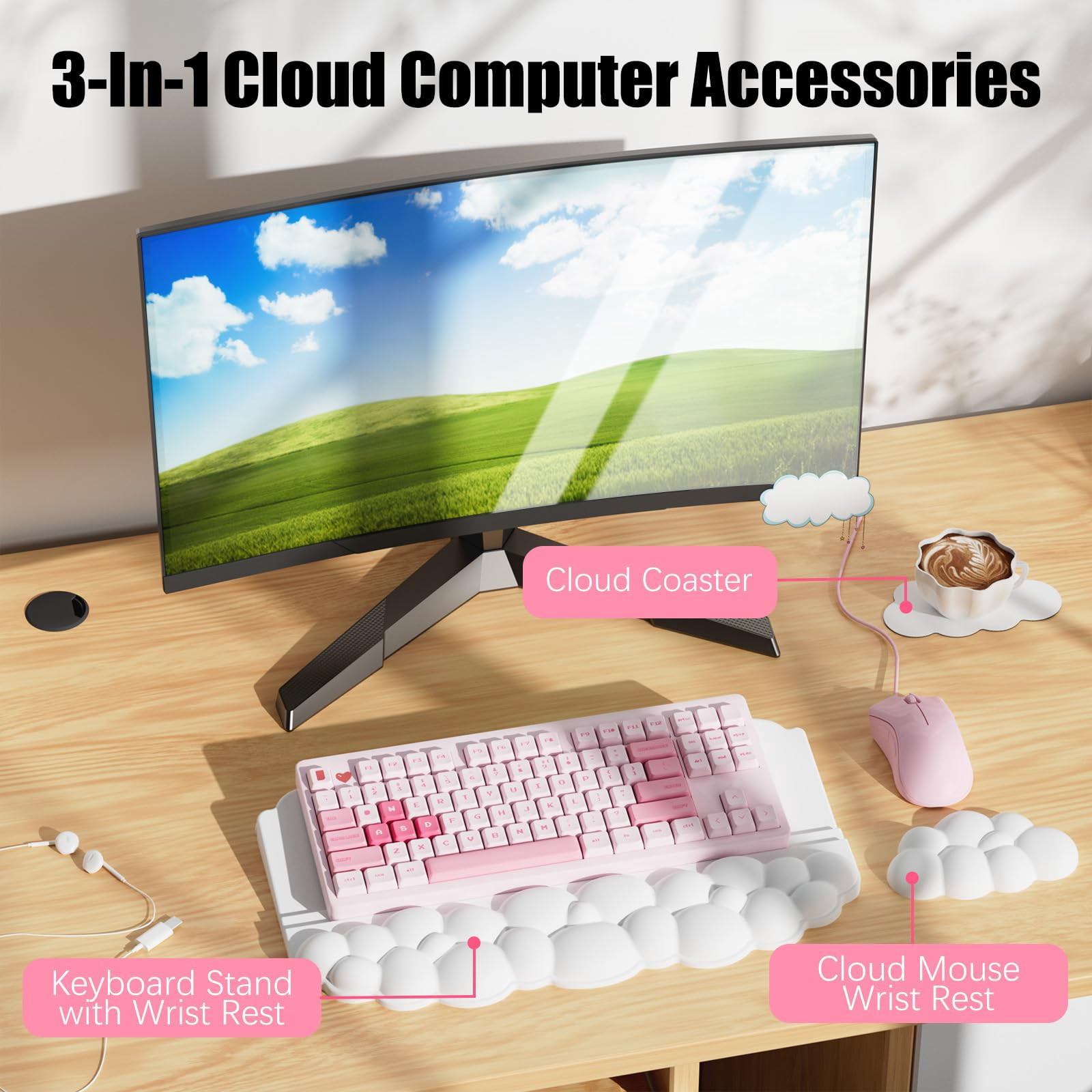 Wrist Rest For And Mouse  Soft Memory Foam Cloud Stand Pad With Set Easy Typing Comfort Office Work Gaming - White
