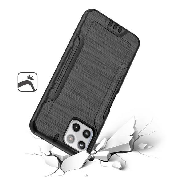 For Boost Mobile Celero 5G Plus (2023) Hybrid Dual Layer Slim Armor Metallic Brush Texture Shockproof Hard PC TPU Rubber Cover ,Xpm Phone Case [ Black ]