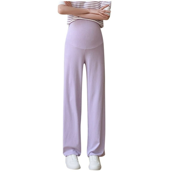 Annhoo Maternity Casual Pant Solid Color Over The Belly Loose Straight Leg Trousers Soft Comfy Pregnant Pants for Women