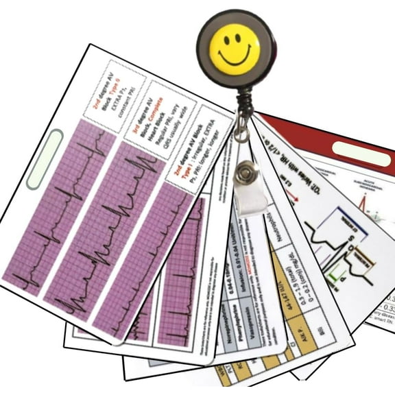 6 Set EKG Badge Card, Nurse Badge refrenece Card (Cheat Sheet PDF) - 18 Cardiac EKG Rhythm, lab Value, Cardiac Drips, 12 Lead - ER, ICU, Telemetry RN, Clinicals, Student,