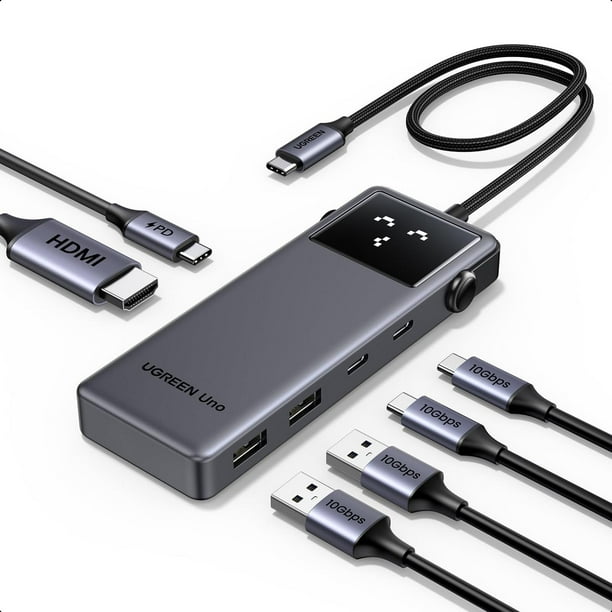 Hub USB C UGREEN Gris con HDMI 4K 60Hz, 2 Puertos USB C 10Gbps y Carga 100W para MacBook Pro Air y M