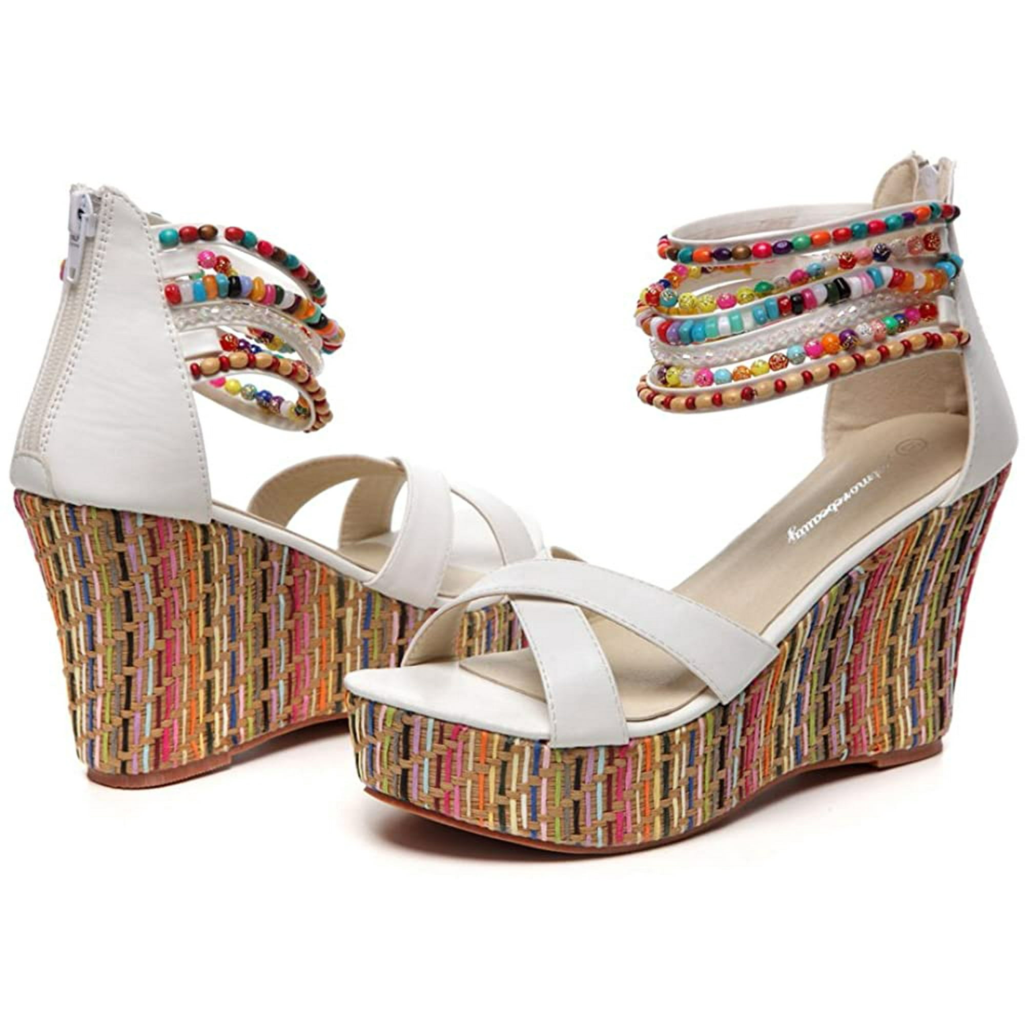 Women s Wedge Sandals With Pearls Across The Top Platform Sandals High Heels Walmart