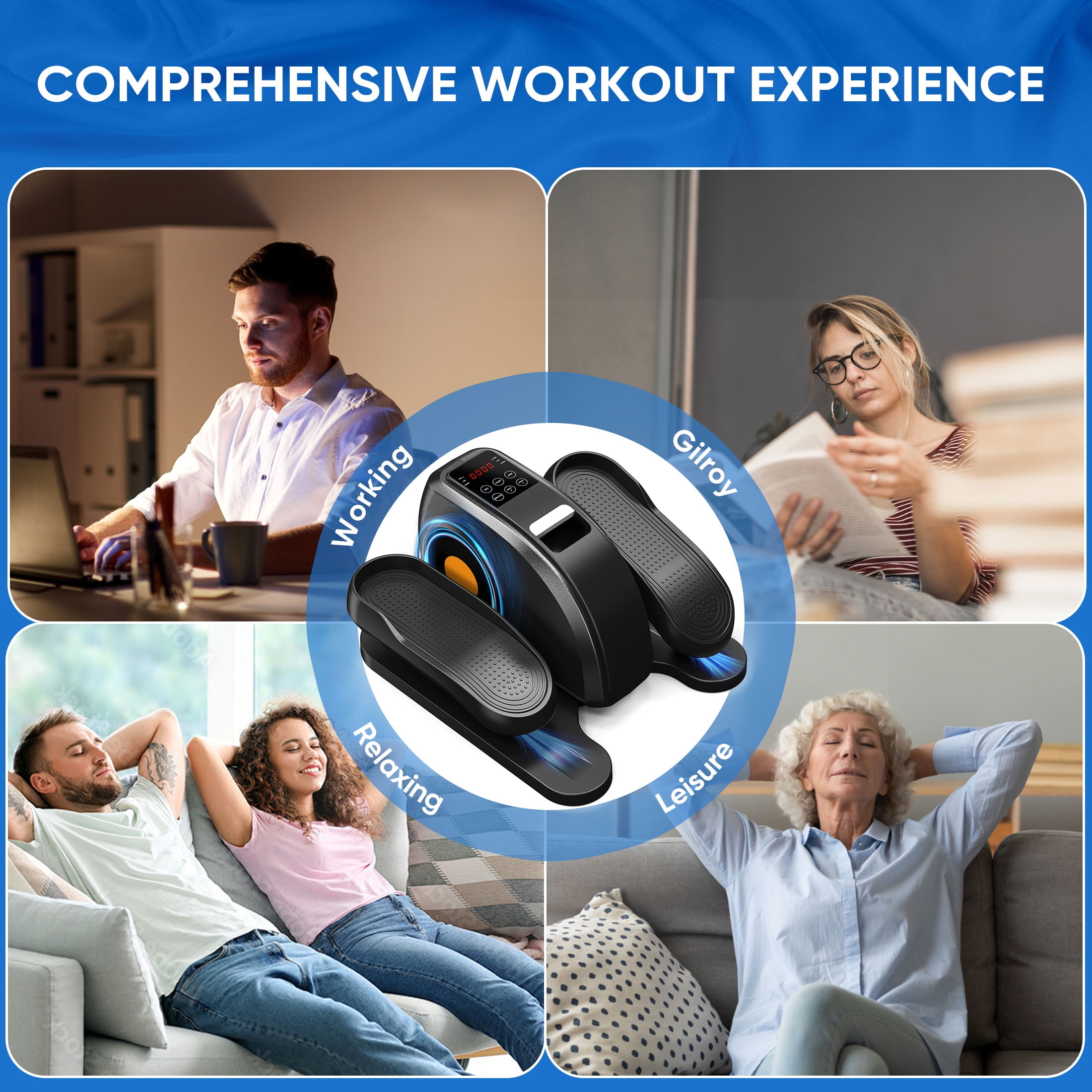 edx Under-Desk Elliptical Machine – Compact, Quiet & Portable Pedal Exerciser with Adjustable Speed, LED Display, Ideal Mini Elliptical for Home or Office Workout