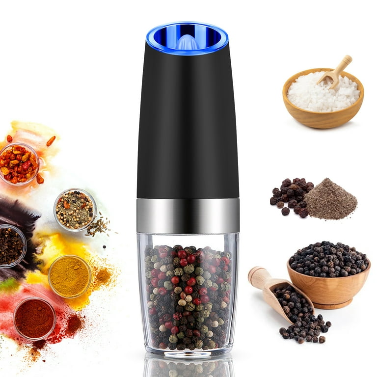Automatic Gravity Salt and Pepper Grinder Set, Electric Ceramic Core Mills Shaker, Black and White