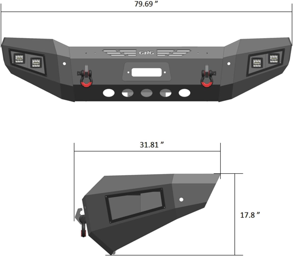 TIOYAR Compatible with 2019-2020-2021-2022-2023-2024 Dodge RAM 2500/3500 Front Bumper Textured Black Steel With Winch Plate and Lights