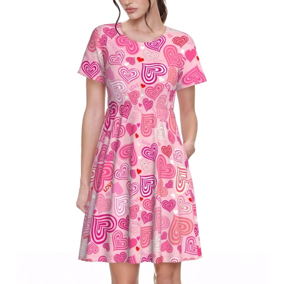 Kdxio Love Print Women's Casual T Shirt Dress Summer Short Sleeve Swing Dresses with Pockets