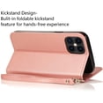 thumbnail image 3 of Wallet Case Compatible with iPhone 12 Pro Max 6.7 inch 2020, 5 Card Slots Magnetic Closure Zipper Pocket Handbag PU Leather Flip Case with Wrist Strap TPU Kickstand Cover - Rose Gold, 3 of 16