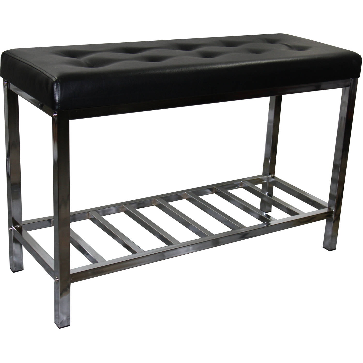 20"H Black Leatherette Shoe Bench