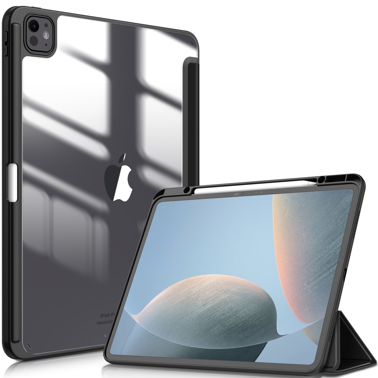 Fintie Hybrid Slim Case for iPad Pro 13-inch (M5) 2025 / (M4) 2024, Shockproof Cover with Clear Back Shell & Pencil Holder, Black