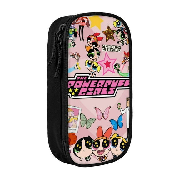 The Powerpuff Gi-rls Pencil Case Large Capacity Pencil Pouch Penbag Office Stationery Organizer Travel Makeup Bag Black