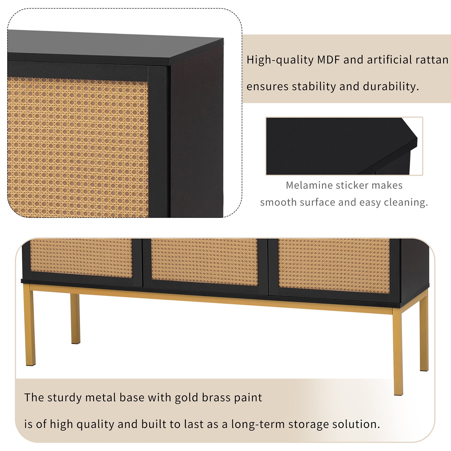 Kepooman 54" Kitchen Sideboard Cabinet, Accent Storage Cabinet with Artificial Rattan Door, Sideboard Buffet Cabinet for Living Room, Black Kepooman 54" Kitchen Sideboard Cabinet, Accent Storage Cabinet with Artificial Rattan Door, Sideboard Buffet Cabinet for Living Room, Black