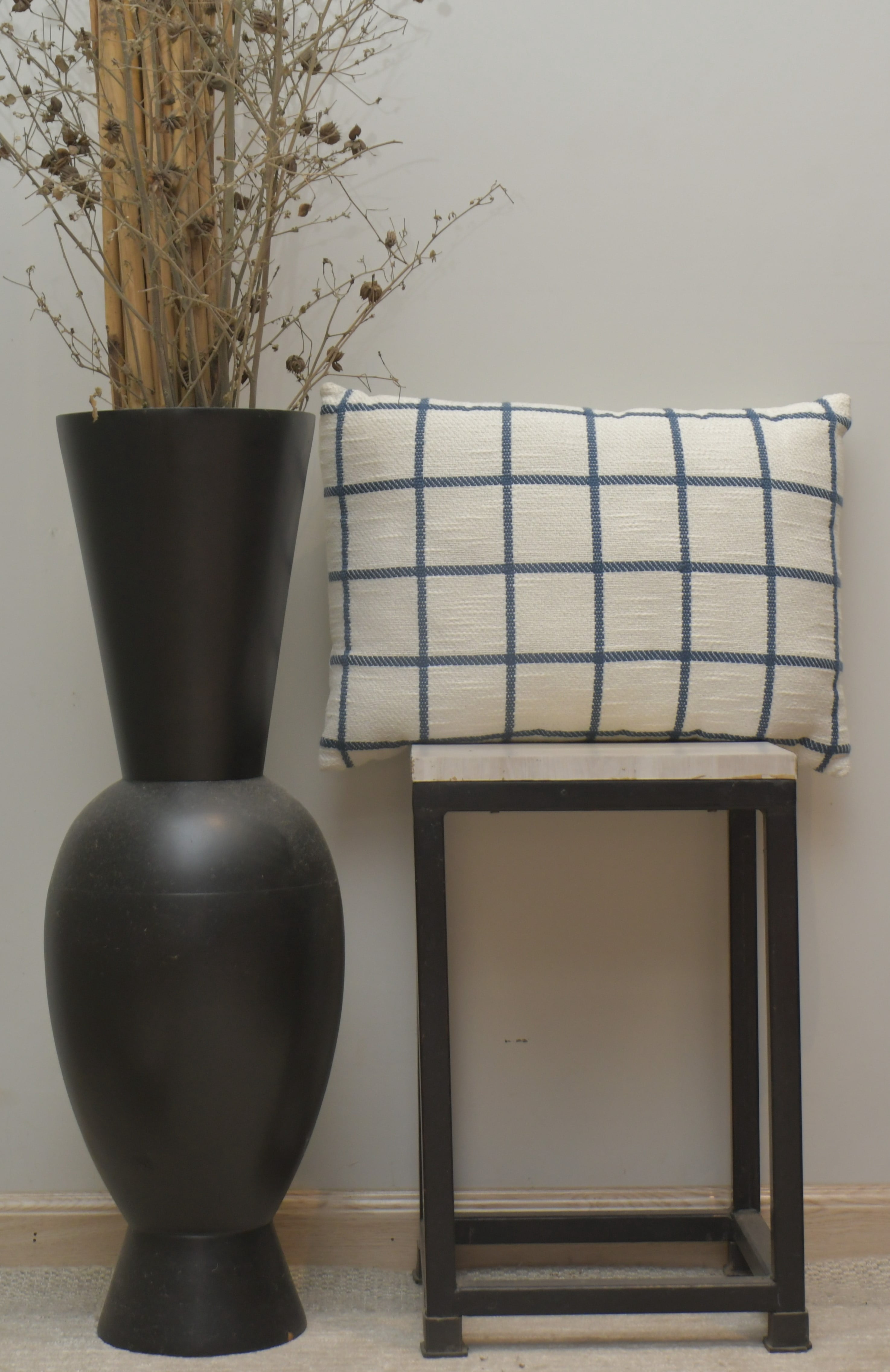 Mainstays Ivory & Blue Windowpane Decorative Pillow, 14" x 20"
