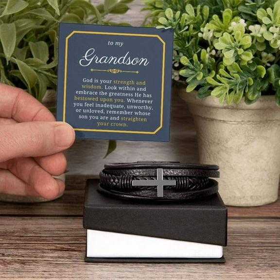 Gift For Grandson, Strength and Wisdom To My Son Gift, Baptism or Confirmation Gift, Men's Christian Cross Bracelet