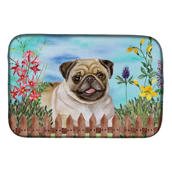 Fawn Pug Spring Dish Drying Mat