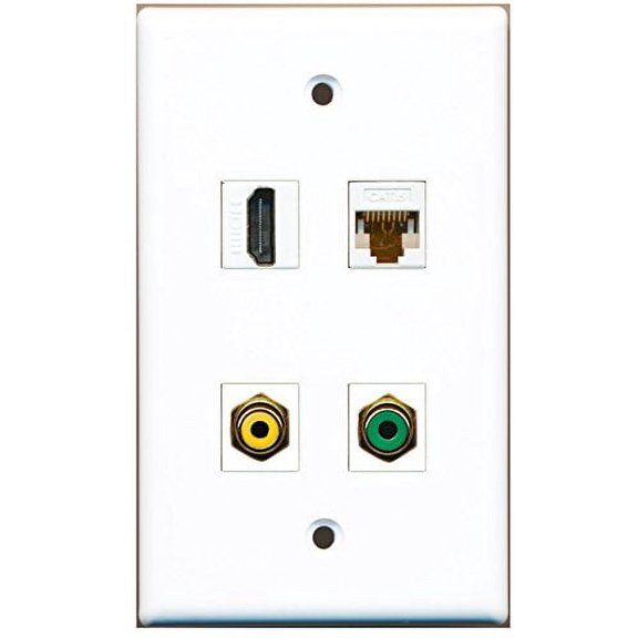 RiteAV - 1 Port HDMI 1 Port RCA Yellow 1 Port RCA Green 1 Port Cat6 Ethernet White Wall Plate