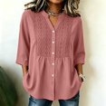 thumbnail image 2 of Women's V-Neck Button Front Patchwork Top Modern Comfortable Fit For Everyday Wear, 2 of 4