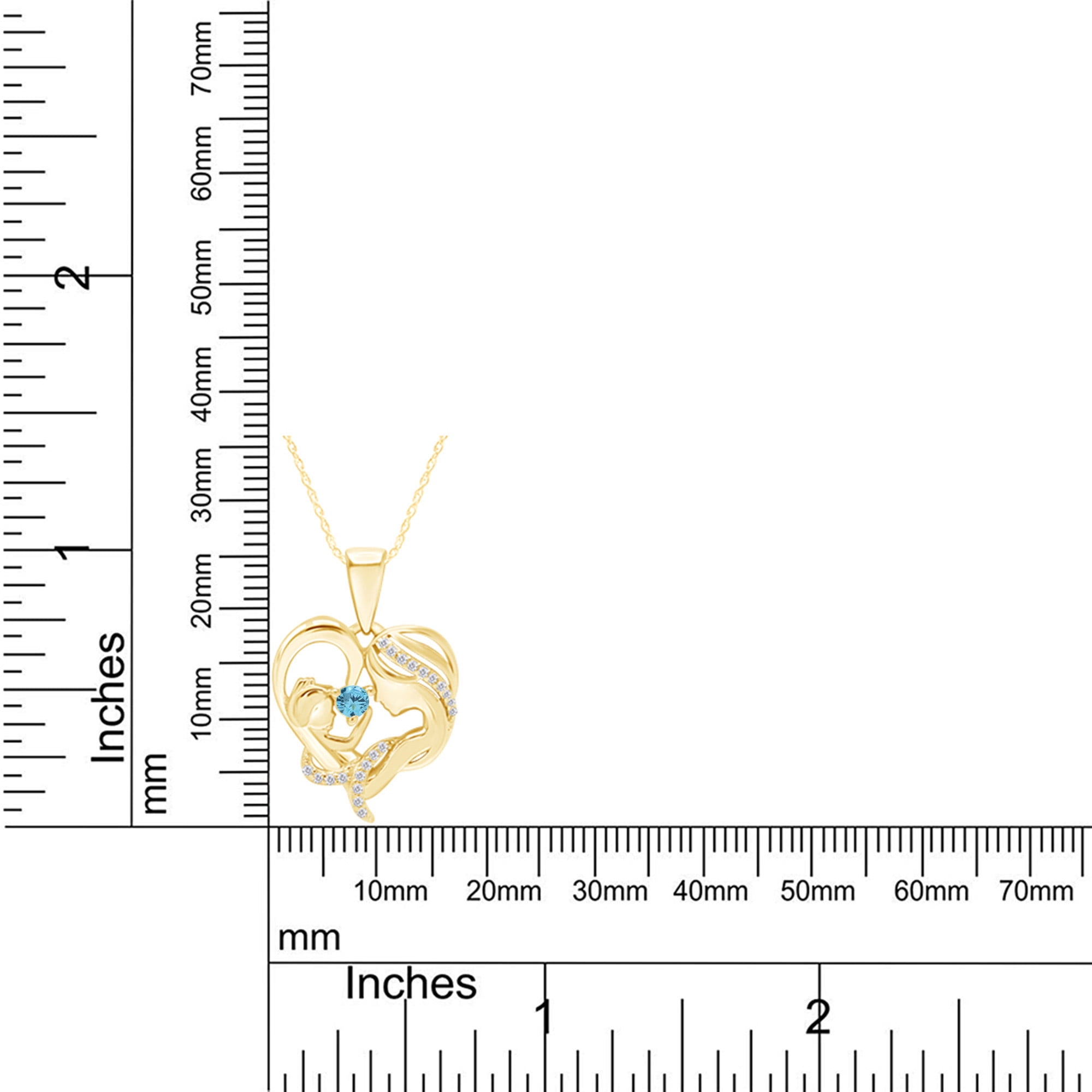 AFFY Aquamarine & White Cubic Zirconia Mom Heart Pendant Necklace 14k Yellow Gold over Silver