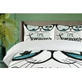 thumbnail image 4 of Ambesonne Animal Duvet Cover Sets, Hipster Cat with Palms, 2-King, Almond Green Black Teal, 4 of 7