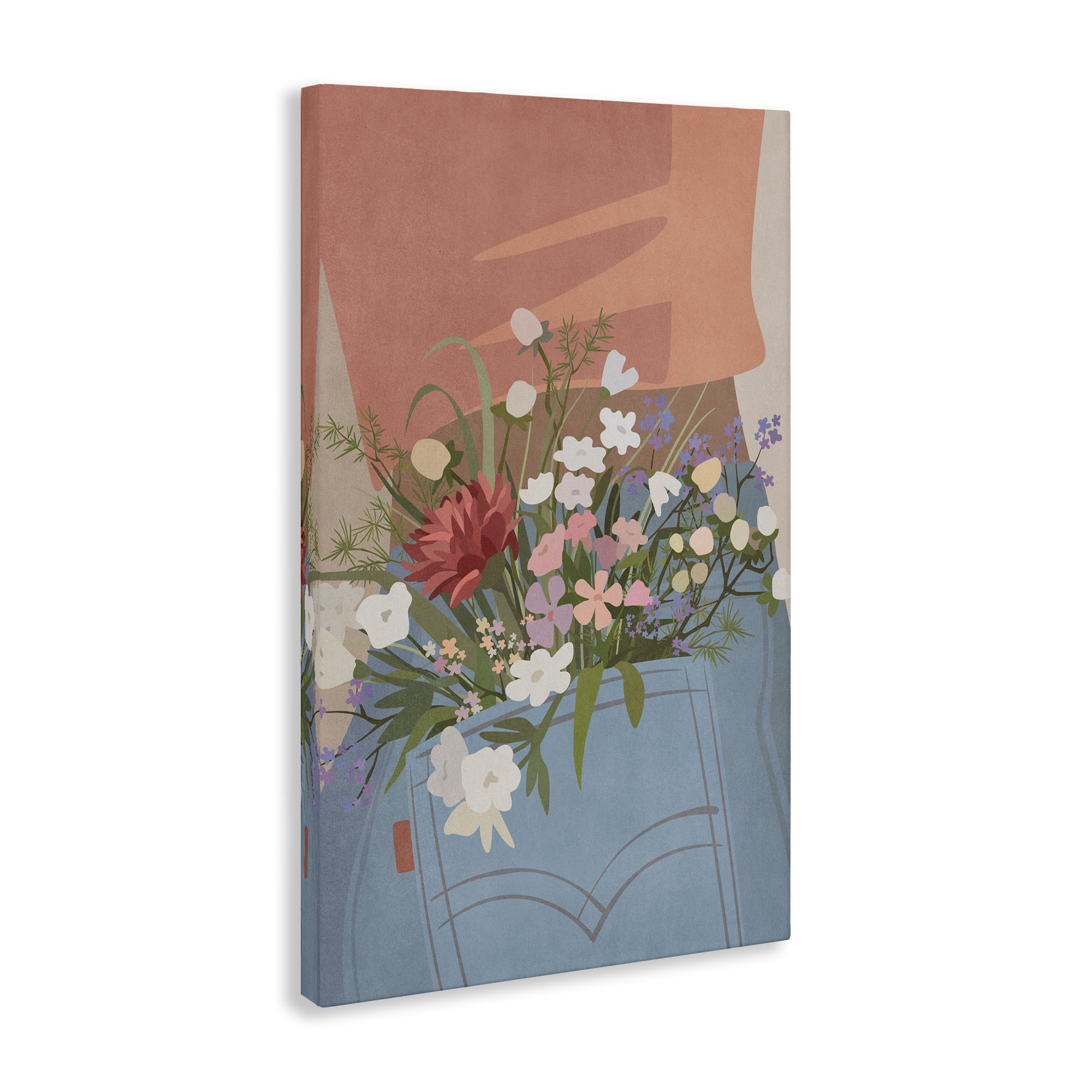 Stupell Industries Flowers in Jeans Pocket Plants & Flowers Painting Wrapped Canvas Art Print Wall Art, 20 x 30