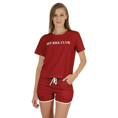 

Inkmeso Women s Short Sleeve No Bra Club Go Braless Funny No Bra Day Nightwear Set