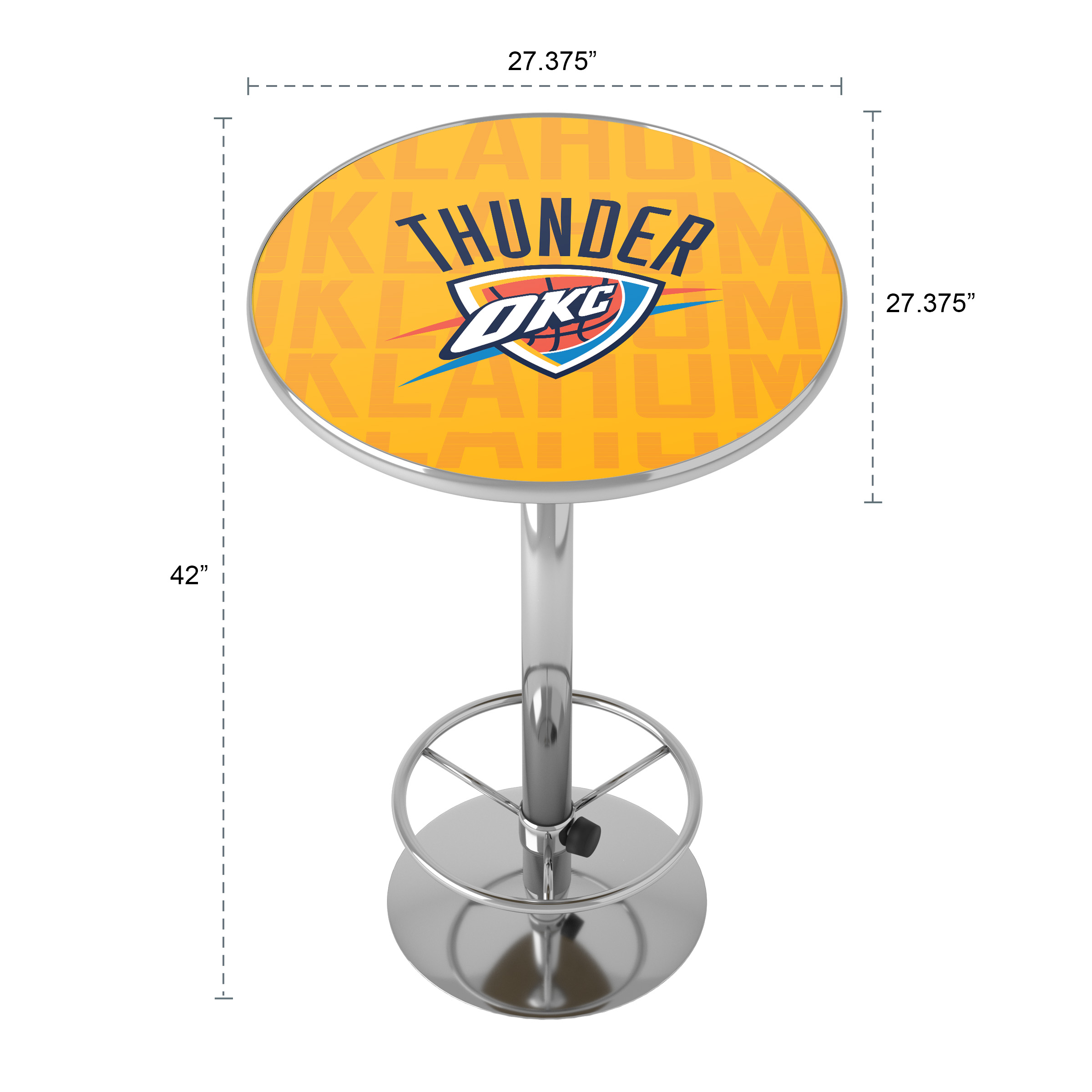 Oklahoma City Thunder City Bar Table with Adjustable Footrest and Acrylic Top