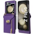thumbnail image 6 of Phone Case for Samsung Galaxy Z Flip 5 5G 2023 Wallet Cover with Credit Card Holder Zipper Slot Shoulder Crossbody Strap Lanyard Leather Stand Cell ZFlip5 Z5 Flip5 5Z Women Girls Purple, 6 of 14
