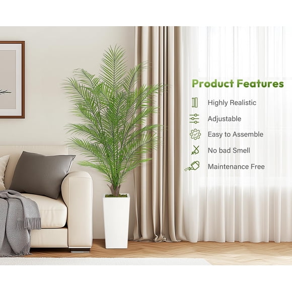 Realistic artificial areca palm – Evergreen artificial plant for the living room, office or garden – Low-maintenance, lush leaves, sturdy trunk, decorative indoor palm – Ideal for indoor and outdoor u