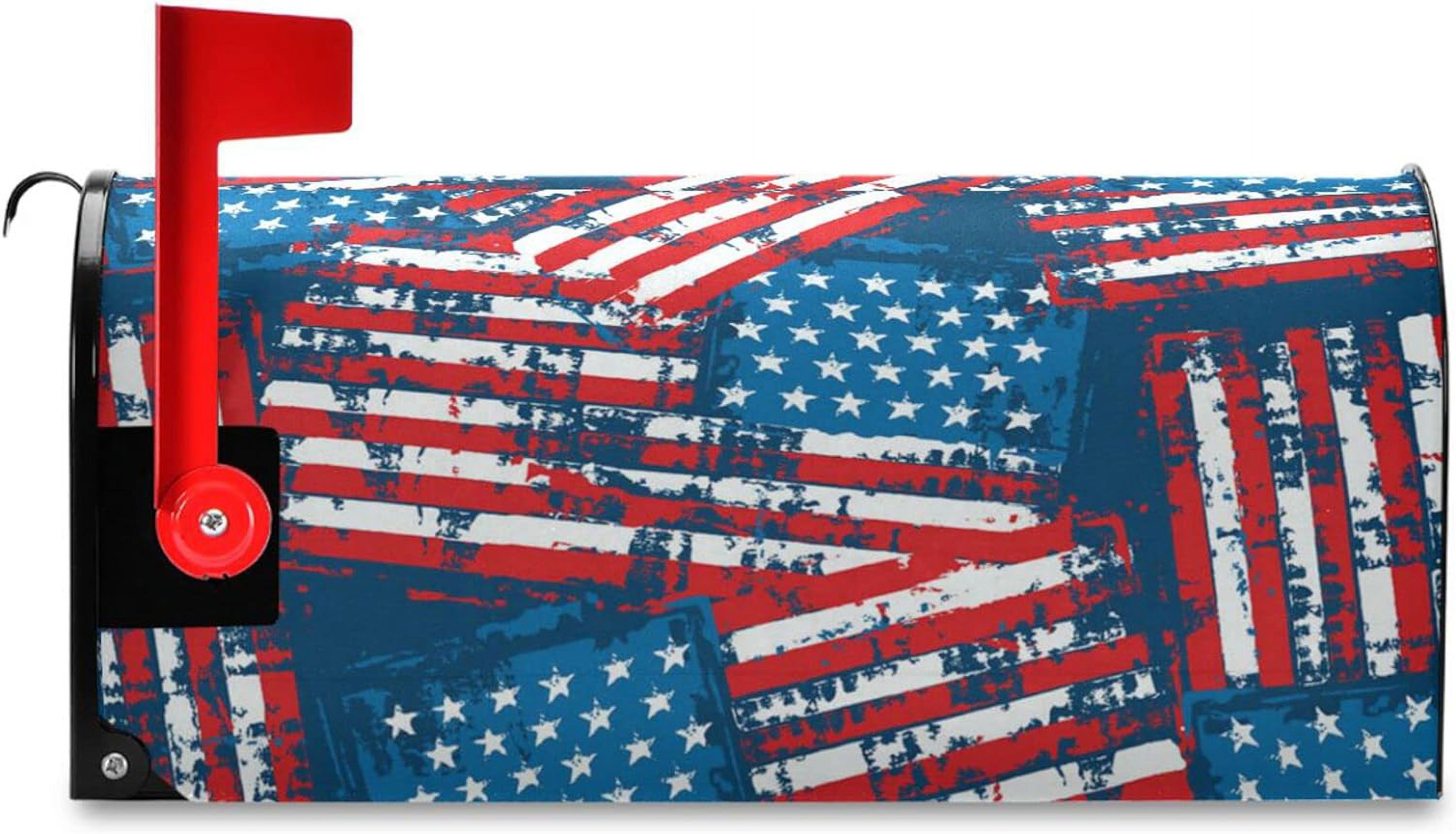 Grunge American Flags Mailbox Cover 4th of July Patriotic Mailbox Covers Magnetic Large Oversized 21"X25.5" Mailbox Wraps Post Letter Box Cover Garden Decorations