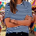 thumbnail image 5 of Women's T-Shirts Basic Tops Stripe Print Short Sleeve Crew Neck Casual Tunic Blouse Blue, 5 of 7