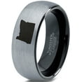 thumbnail image 1 of Tungsten Oregon The Beaver State Band Ring 8mm Men Women Comfort Fit Black Dome Brushed Gray Polished, 1 of 4