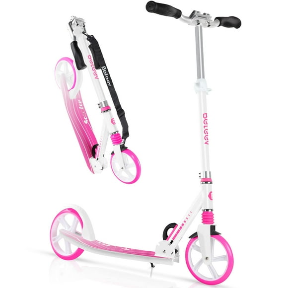 BELEEV V5 Scooters for Kids 6 Years and up, Folding Kick Scooter 2 Wheel for Adults Teens, 4 Adjustable Handlebar, 200mm Big Wheels, Lightweight Sports Commuter Scooter, up to 220lbs(Pink)
