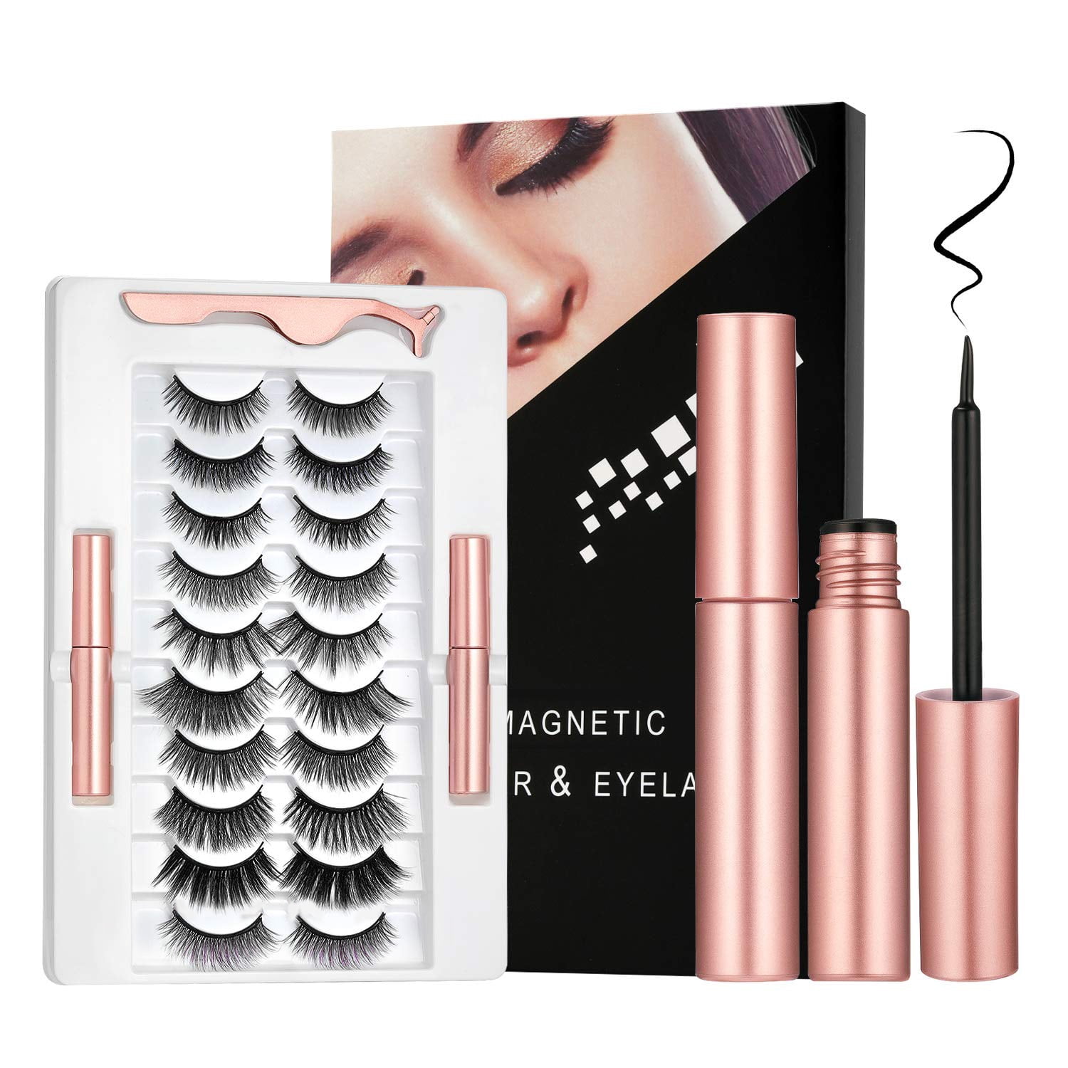 Women 10 Pairs Eyelashes with Eyeliner & Tweezer Kit