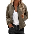 thumbnail image 3 of Htigea Womens Bomber Jacket Coat Casual Stand Collar Zip Up Lightweight Fall Fashion Jackets Outfits with Pockets Brown XL, 3 of 7