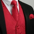 thumbnail image 3 of Men's Suit Vest Formal Red Paisley Jacquard Tie Pocket Square Cufflinks Waistcoat Set Wedding 4PCS, 3 of 8