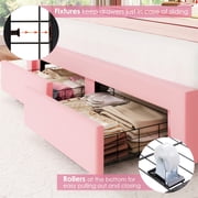 Homfa Full LED Bed Frame with Storage Drawers, Velvet Upholstered Bed with Adjustable Petal Headboard, No Box Spring Needed, Pink