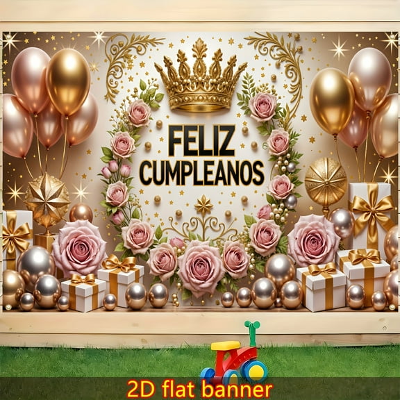 Feliz Cumpleaños Backdrop Pink Rose Mexican Happy Birthday Photography Background for Women Girls Golden Glitter Balloons Crown Spanish Birthday Party Decorations Banner Supplies Photo Booth Props