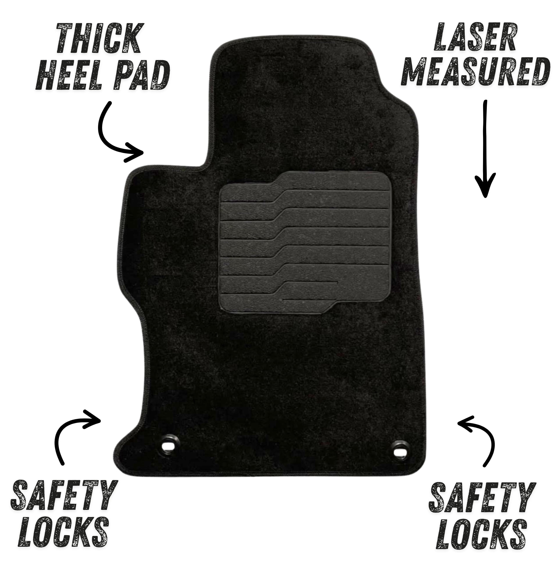 Carpet Floor Mats for 2012 to 2015 Honda Civic with Anti Slip Heel Pad and Safety Locks - Front and Rear - Black - ecoMats