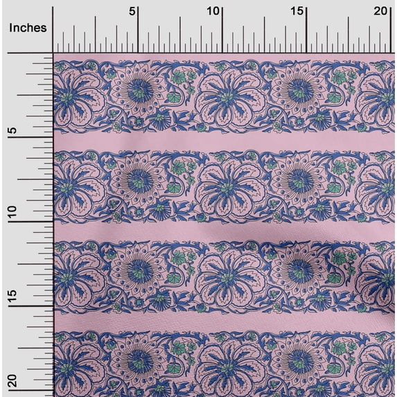 oneOone Cotton Cambric Fabric Leaves & Floral Block Printed Fabric 1 Yard 56 Inch Wide