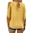 thumbnail image 4 of Crew Neck Women Solid Color Casual Cold Shoulder Tops Off Shoulder Summer T-shirt, 4 of 4