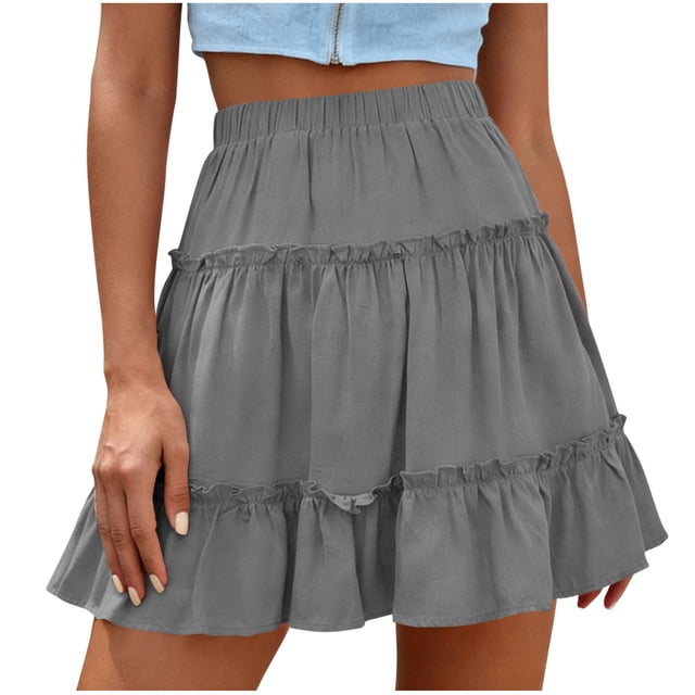 Faldas de Cintura Elástica para las Mujeres Color Sólido Floral Falda Corta Verano Moda Casual