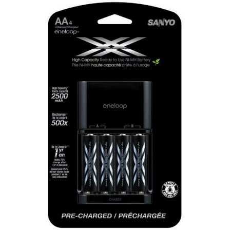 eneloop XX 2500mAh Typical / 2400 mAh Minimum, High Capacity, 4 Pack AA Ni-MH Pre-Charged Rechargeable Batteries with 4 Position