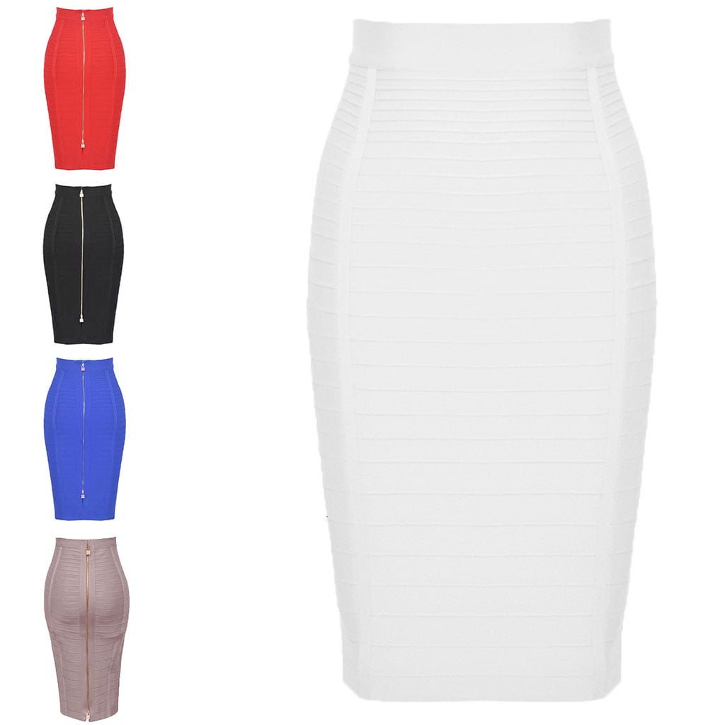 Skirt,SZHO Women High Waist Striped Zipper Bandage Knee Length Bodycon Midi Pencil Skirt Black