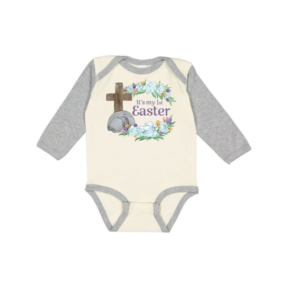 Inktastic It's My 1st Easter with Cross and Flowers Boys or Girls Long Sleeve Baby Bodysuit